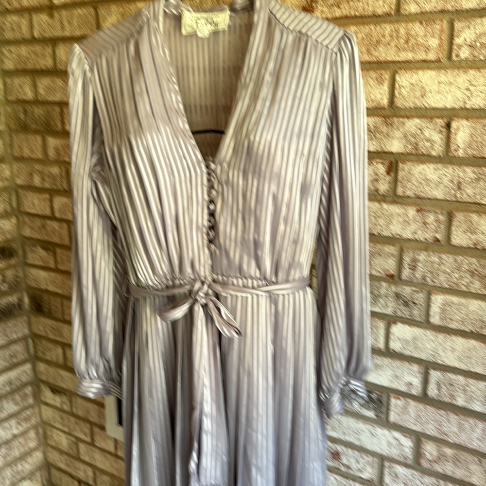 Vintage Tally Gilbert’s Gray Silky Shiny sz 8 Striped Sheer Dress USA Made